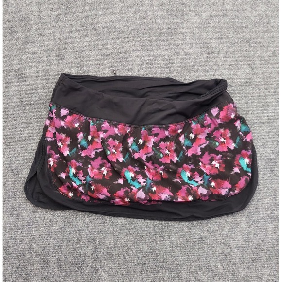 Lululemon Running Skirt Skort Womens 10 Black Multicolor Floral Built In Shorts - Picture 1 of 10